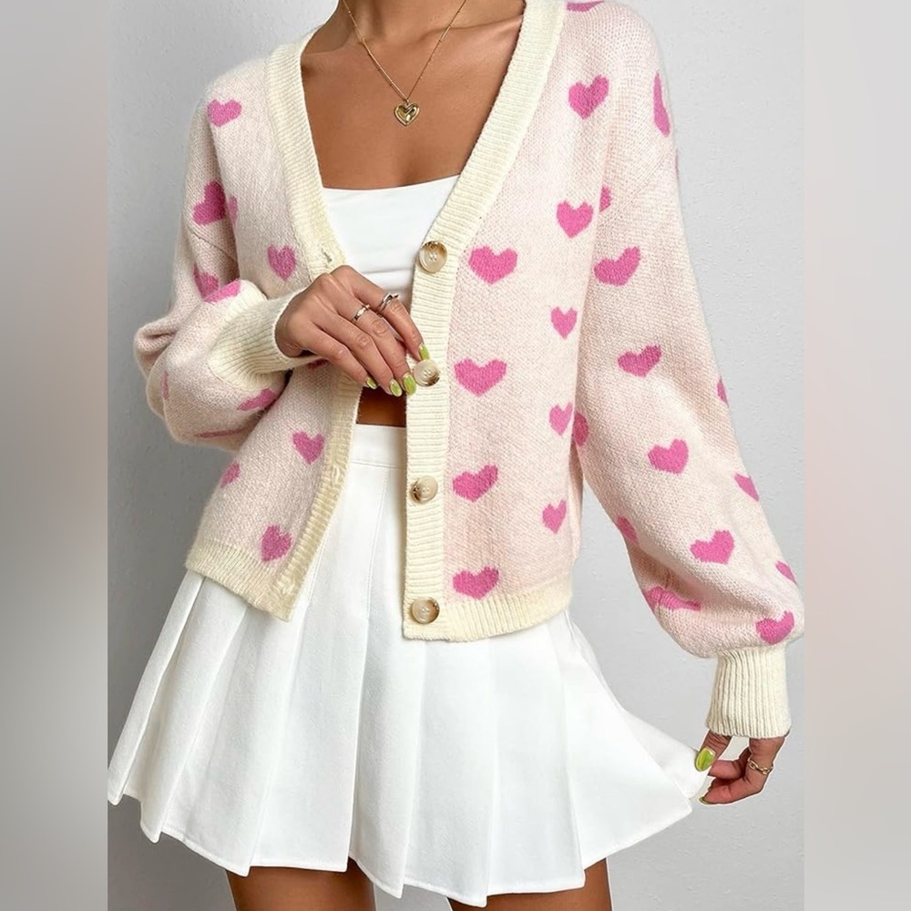 Pink Cardigan with Heart Design